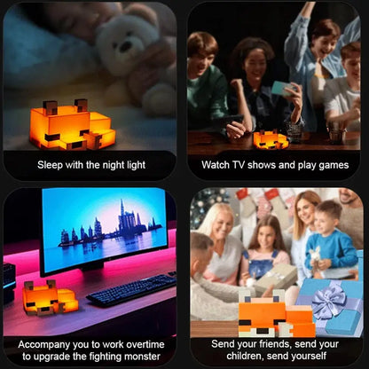 MC Game Cute Fox Night Light - Soft Orange Glow Desk Lamp for Playrooms and Children's Rooms